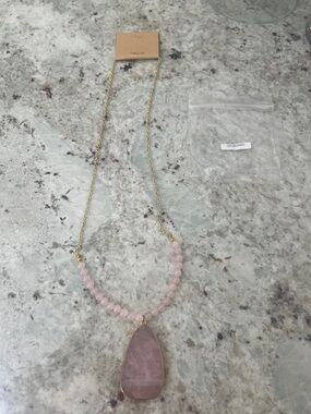 ZAD Pink Stone Pendant Necklace with gold-tone chain(Fashion Jewelry)